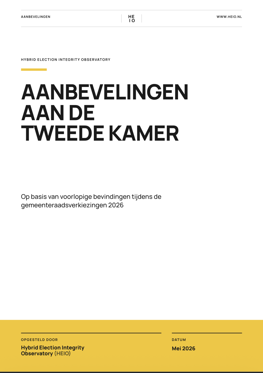 Aanbevelingen aan de Tweede Kamer
